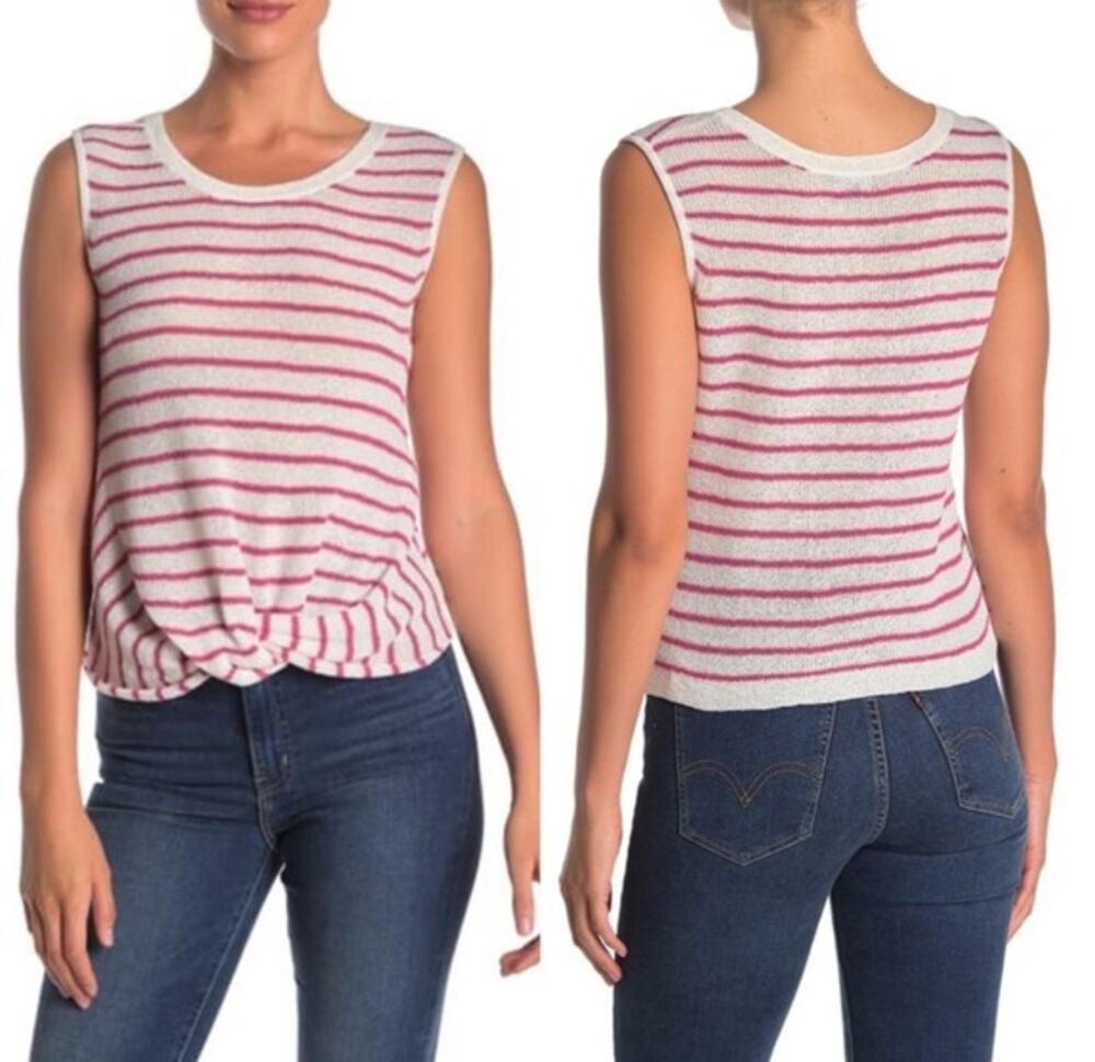 Splendid Striped Twist Hem Sleeveless Sweater Tank Top